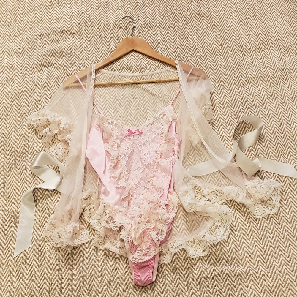 V day vintage 80's upcycled lingerie set bodysuit